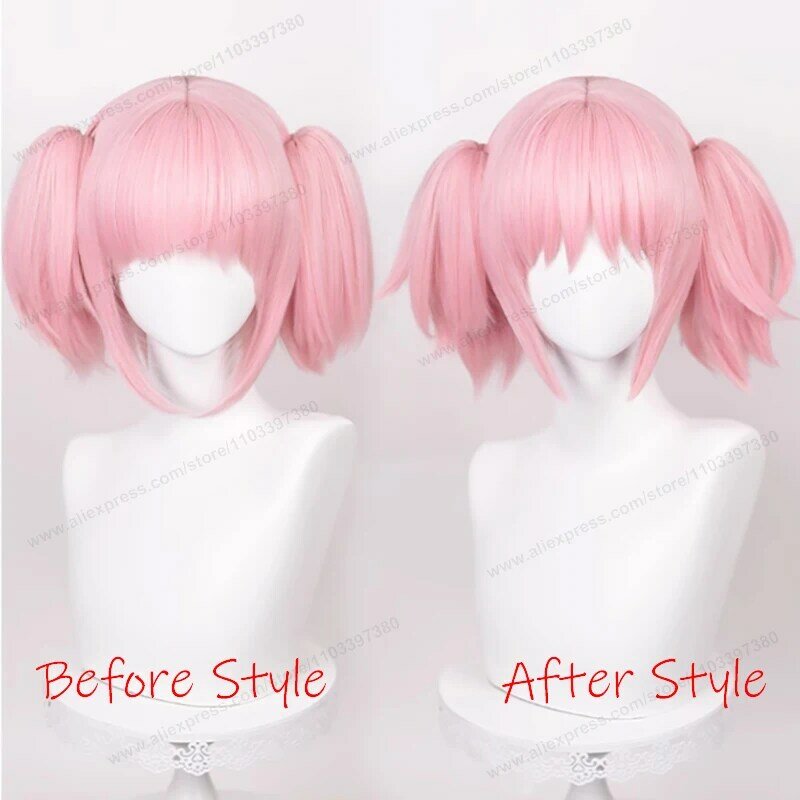 Kaname Madoka Wig Pink Short 30cm Double Ponytails Cosplay Anime Beautiful Wig Heat Resistant Hair Halloween + Wig Cap