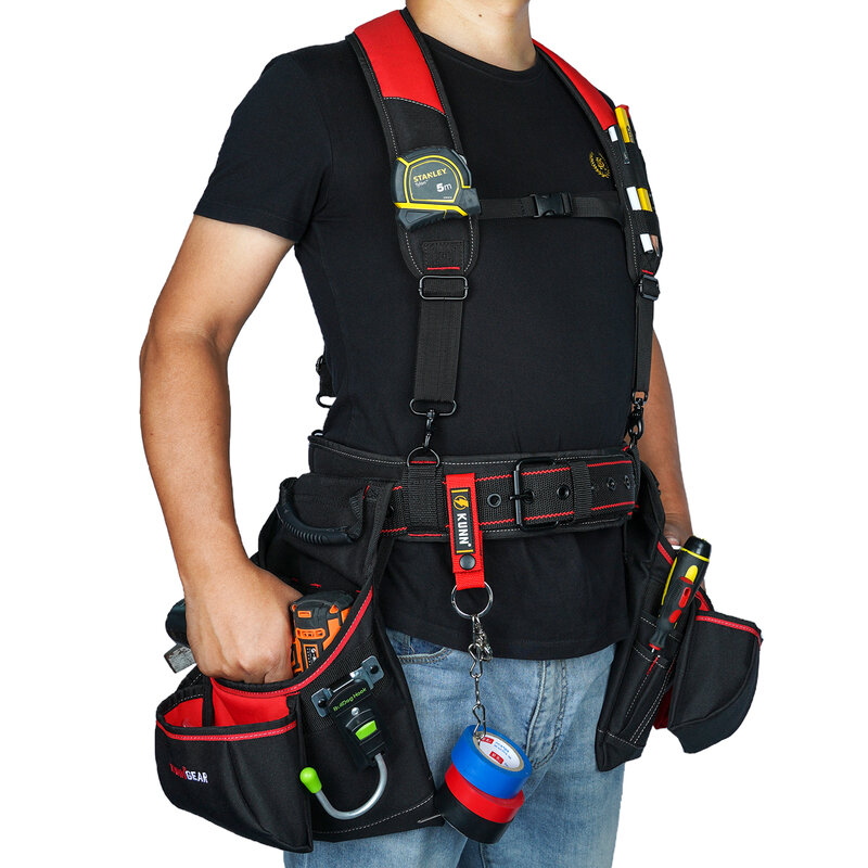 KUNN Carpenter Tool Belt with Suspenders Pro Framer Suspension Tool Rig for Construction Contractors and Electrician