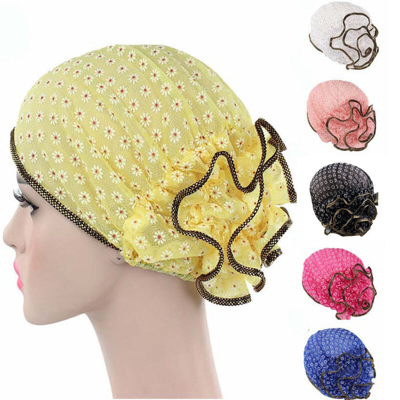 Turbante de encaje Floral para mujer, gorro indio musulmán, gorro de quimio, gorro de flores, moda India Islámica