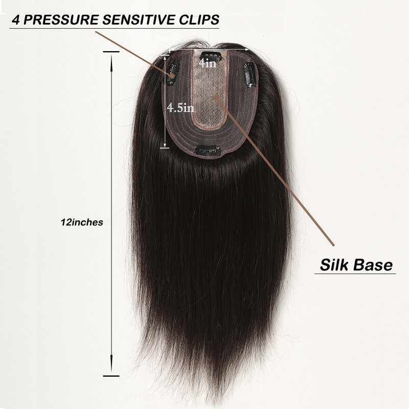 Extensiones de cabello humano 100% Remy para mujer, piezas de cabello negro Natural con Base de seda adelgazante, Clip en la parte media
