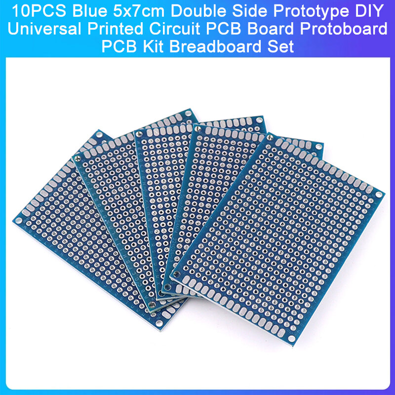 10PCS Blue 5x7cm Double Side Prototype DIY Universal Printed Circuit PCB Board Protoboard PCB Kit Breadboard Set
