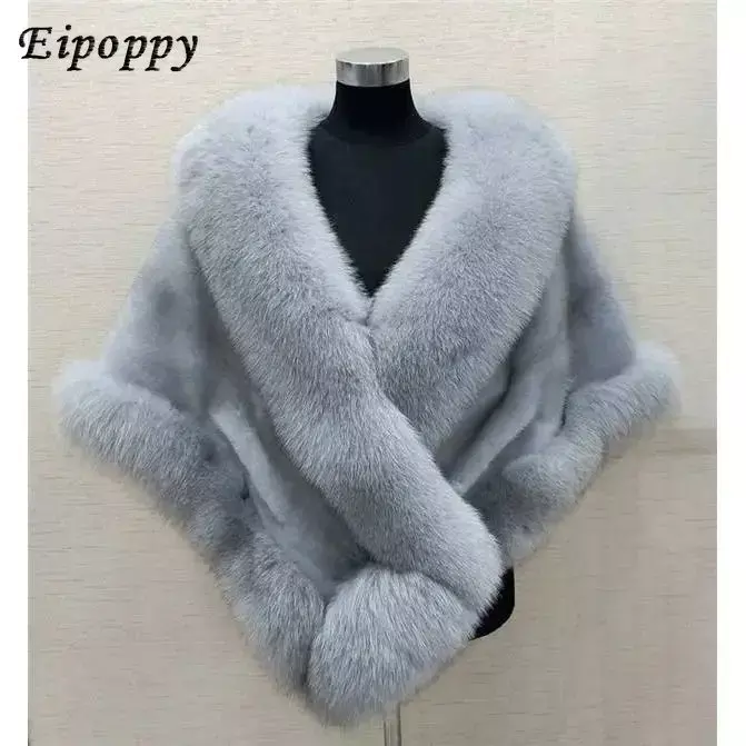 Imitação Mink Fox Fur Shawl para mulheres, casaco de tamanho grande, Xaile vestido, Imitação de pele
