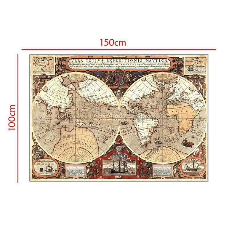 150x100cm Vintage World Map Large Poster Globe Non-woven Canvas Painting  Wall Sticker Card Home Wall Painting Decoration