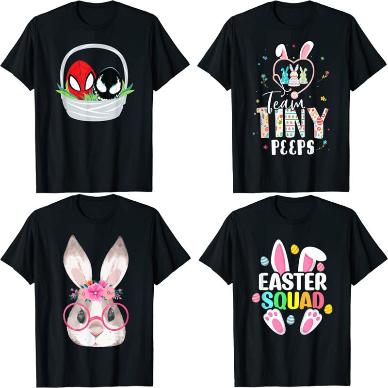 Camiseta con estampado de conejo de Pascua para hombres y mujeres, ropa de calle con dibujos animados, disfraz para el día de Pascua, Tops para adultos y niños