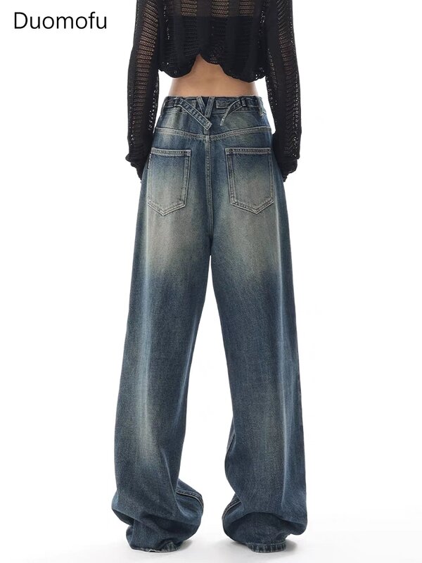 Duomofu-Jeans Baggy Vintage de Cintura Alta para Mulheres, Jeans Slim de Botão Feminino, Moda Simples e Casual, Estilo Americano, Outono, S-XL