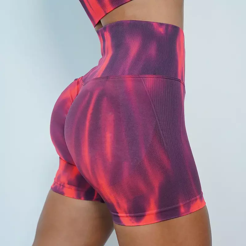 Seamless Tie Dye Yoga Scrunch Shorts para Mulheres, Hip Lift, Leggings de Ginásio Fitness, Shorts Esportivos Femininos, Push Up Calças Justas Curtas, Treino de Verão