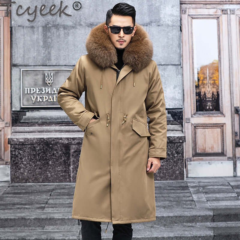 Tcyeek-男性用の本物のキツネの毛皮のパーカー,暖かい椅子,取り外し可能なコート,スリムな襟,冬のファッション,M-6XL, 2023