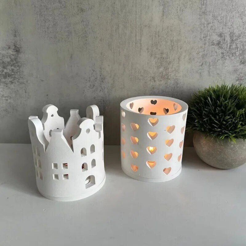 Moldes de silicona con forma de Casa de anillo 3D para Resina, molde de soporte de vela de casa de amor, adornos de decoración en forma de casa, molde de yeso
