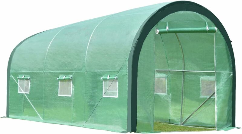 Portable Walk-in Tunnel Greenhouse, Large Heavy Duty Gardening Plant House with 2 Zippered Doors 6 Screen Windows for Backyard