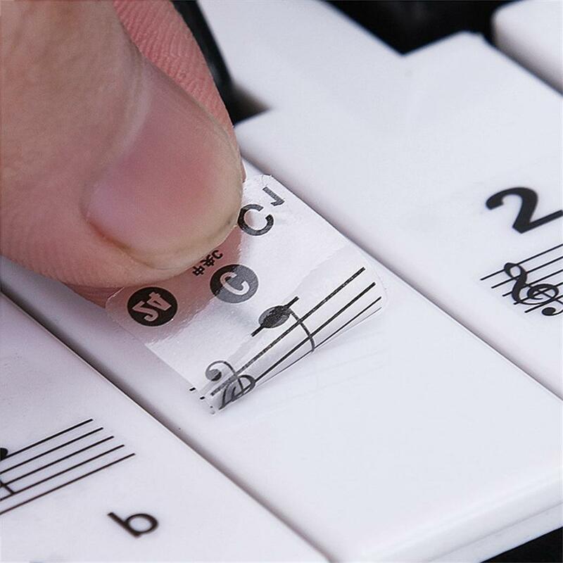 Pegatinas de Teclado de Piano transparentes de 61/88 teclas, teclado electrónico extraíble, pegatina de nota de Piano, etiquetas de símbolo para teclas