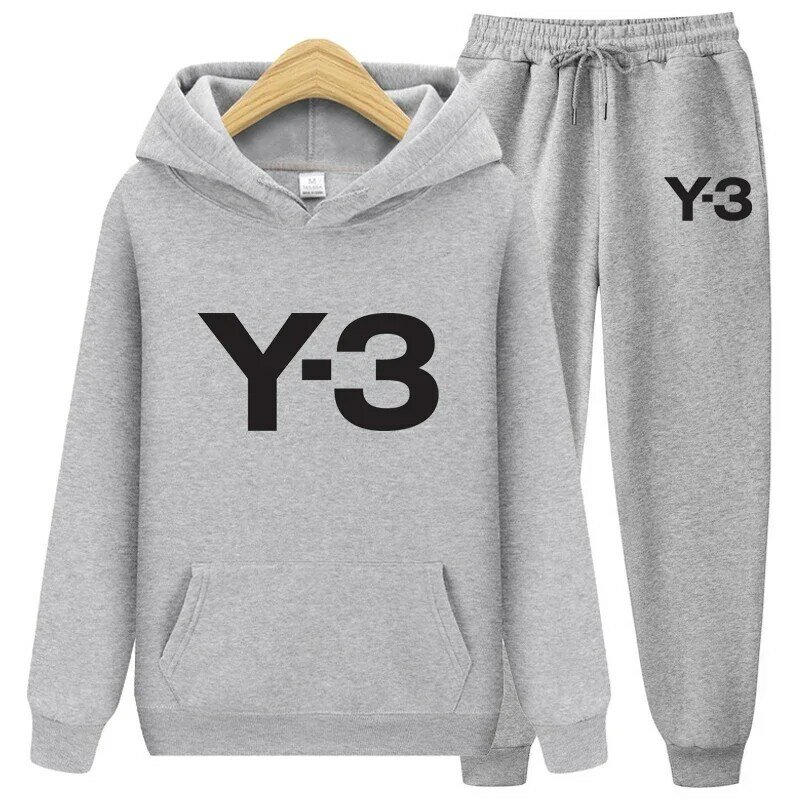 Модный флисовый спортивный комплект Y3 с индивидуальным принтом, осенне-зимний новый комплект с капюшоном, мужской Молодежный спортивный свитер, комплект из двух предметов