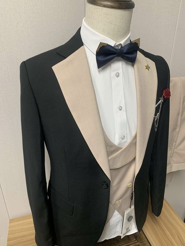Neue Anzug Männer der 3 Stück Fit Kostüm Homme Schal Revers Blazer Smoking Beliebte Party Hochzeit (Blazer + Weste + hosen)
