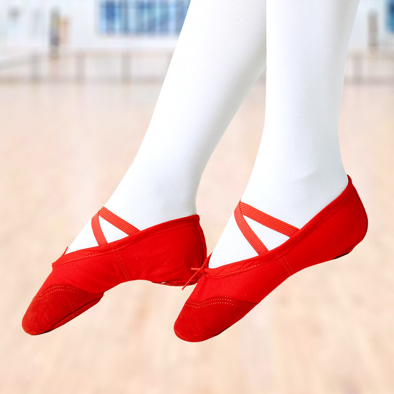 USHINE-zapatos de baile de lona para niños y mujeres, zapatillas de Ballet para niños pequeños