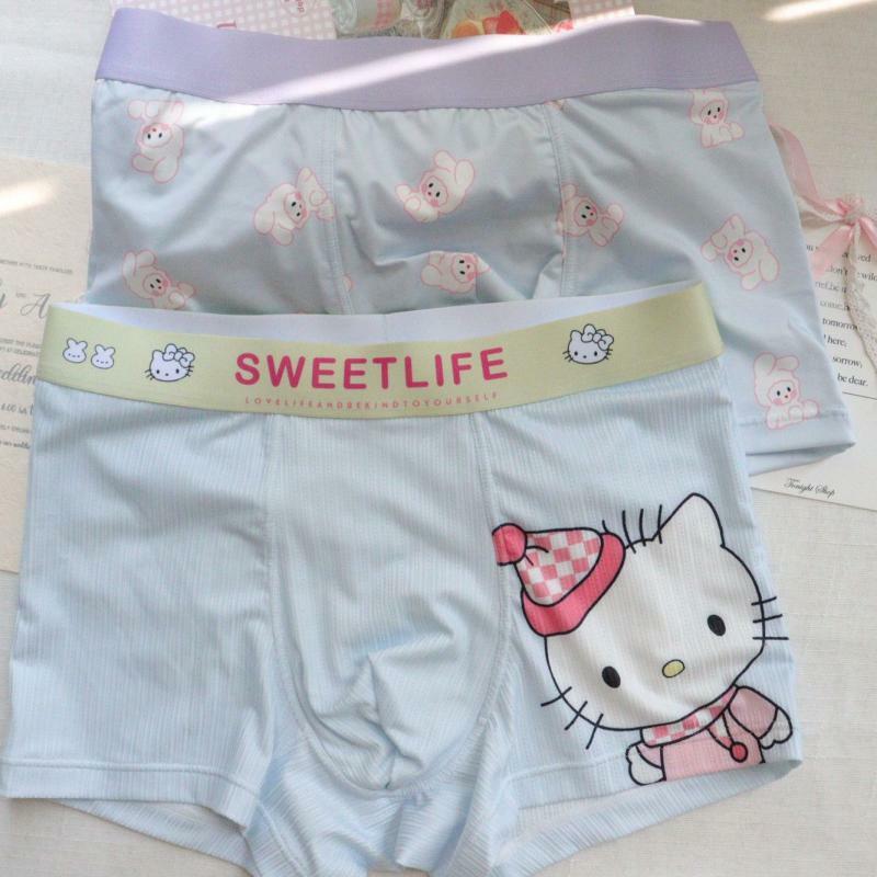 Hello Kitty Cartoon Print Cotton Boxers, fofos, kawaii, cuecas de meninos, tendência engraçada, personalidade, rosa, presente de conforto para namorado