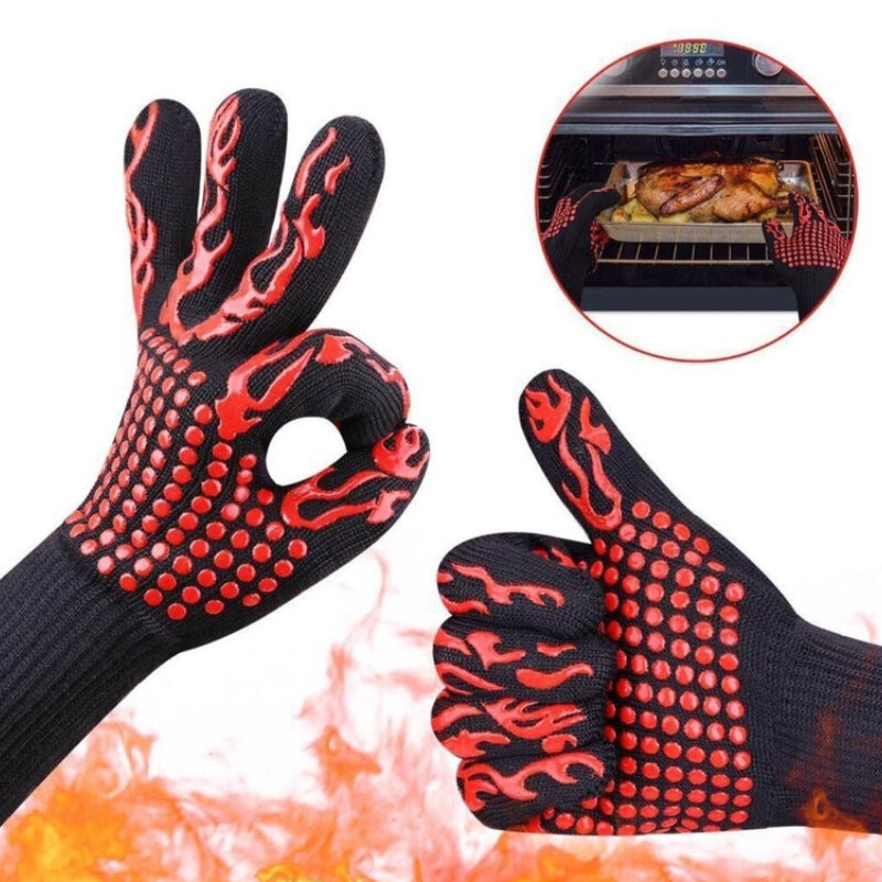 1Pc Keuken Vuurvaste Handschoenen Hittebestendige Dikke Siliconen Koken Bakken Barbecue Oven Handschoenen Bbq Grill Wanten