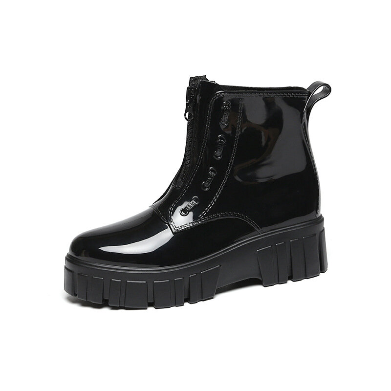 Sepatu bot hujan wanita, sepatu bot karet pergelangan kaki Platform nyaman, sepatu hujan tahan air PVC