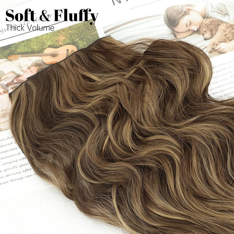 Синтетические удлинители волос на клипсе, длинные волнистые волосы из четырех частей, набор из 11 клипс с полной головой, двойные пряди волос для женщин, носите парик без клея