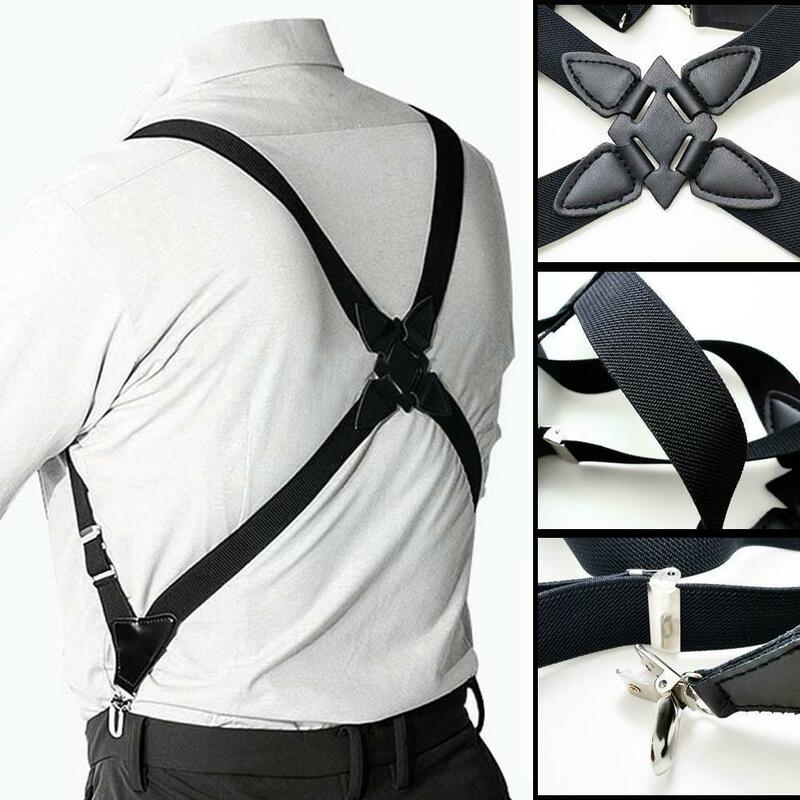Suspender pria dapat diatur kawat gigi X bentuk elastis klip celana Suspensorio pakaian aksesoris samping tali Crossover dewasa W1Y0