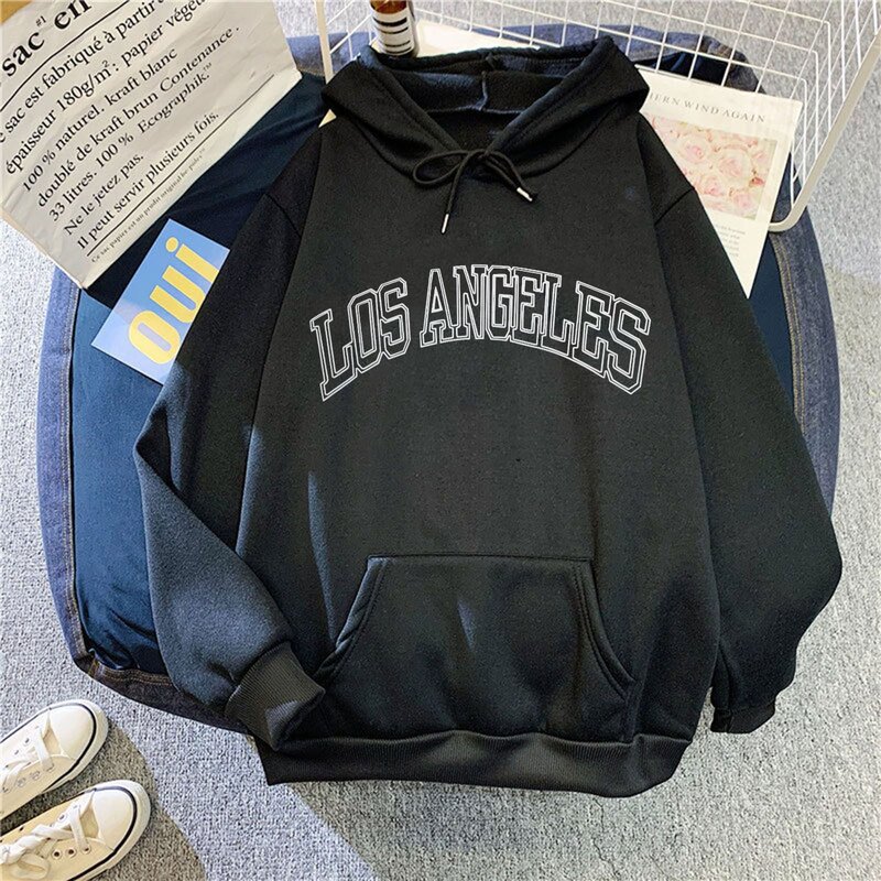 Camisola estampada de Los Angeles grande feminina, venda quente com capuz solto, carta com capuz, estilo outono e inverno de alta qualidade, 2023