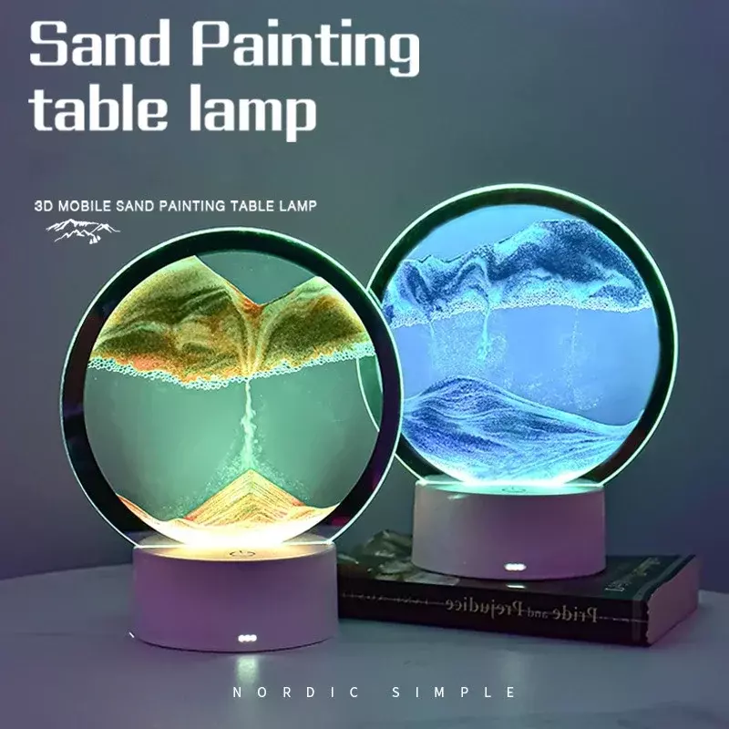 LED Quicksand ตาราง7สี USB Sandscape Night Light 3D Moving Sand Art โคมไฟข้างเตียงการตกแต่งบ้านของขวัญ RC touch Switch