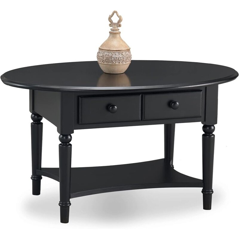Swan Black Wooden Coffee Table with Shelf, Oval Coffee Table, Center Tables, Living Room Chairs, Dining Furniture