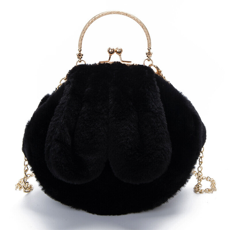 Plush Handbag Clutch Cute Rabbit Ear Shoulder Bag Clip Open Metal Handle Crossbody Bags Women Soft  Small Winter Bag20*20*10cm