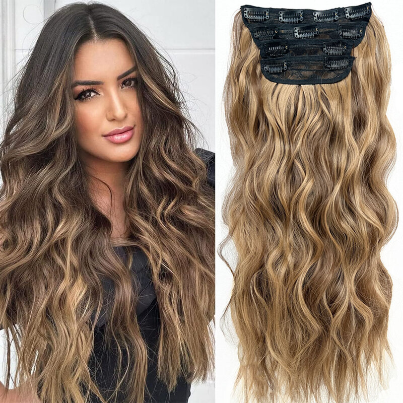 Thick Clip in Hair Extensions Highlighted Caramel Blonde Long Wavy Thick Hair Extensions Clip in Double Weft Hair Extension