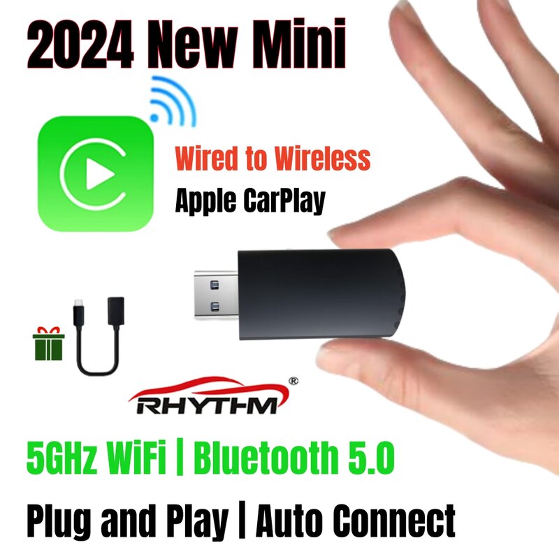 Apple CarPlay para Mini AI Box, Adaptador Sem Fio, CarPlay com Fio, Sistemas Smart Car, Plug and Play Universal