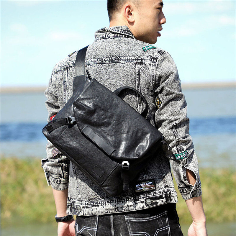 Casual design de moda luxo couro genuíno maleta dos homens natural macio real couro bolsa mochila preto trabalho messenger bag