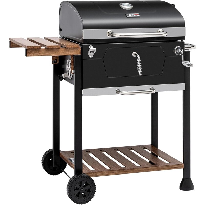 CD1824M 24-Inch Charcoal Grill, BBQ Smoker with Handle and Folding Table, Perfect for Outdoor Patio, Garden and Backyard