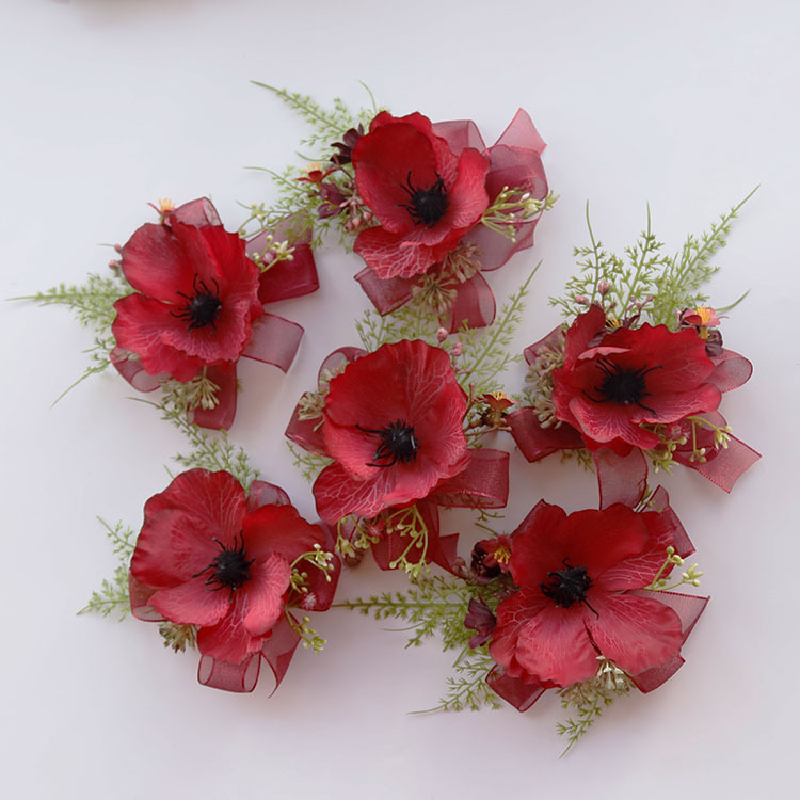 Simulação floral vermelho mão flores, suprimentos do casamento, celebração de negócios, abrindo convidados peito flores, 2412