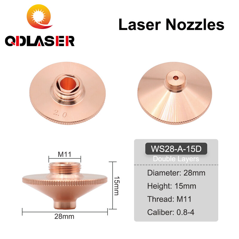 QDLASER WSX Laser Nozzles Single/Double Layers Dia.28mm H15 Caliber 0.8-4.0mm M11 for WSX Fiber Laser Cutting Head 10pcs/lot