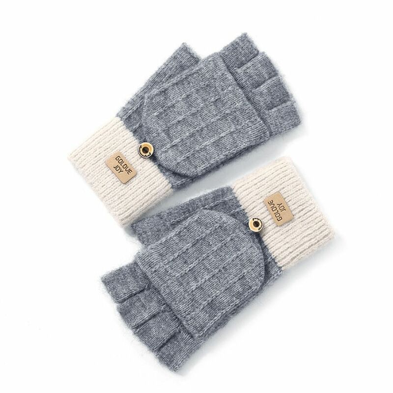 Sarung tangan rajut setengah jari wanita, sarung tangan kasmir hangat lucu untuk musim dingin