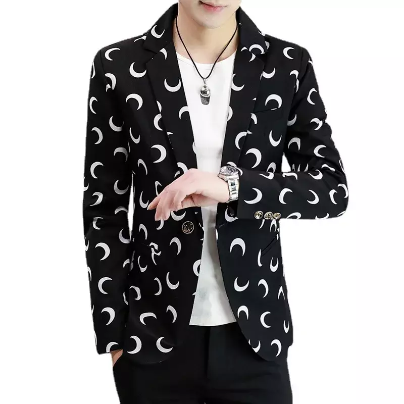 HOO 2024 Men's Spring New Printed blazer  Teenagers Slim-Fitting Cool blazers