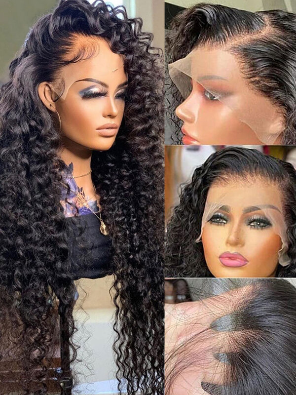 Wulala-Peluca de cabello humano rizado para mujer, postizo de encaje Frontal con ondas profundas, 13x6, Hd, brasileño, 13x4, 4x4, 5x5, predesplumada