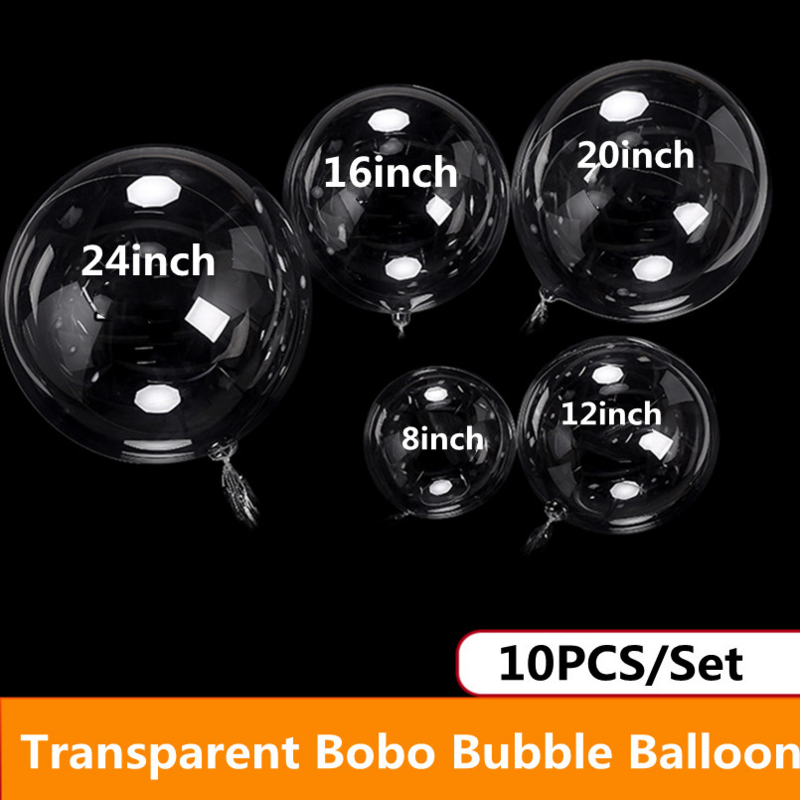 Balões transparentes Bobo Bubble, balão claro, feliz aniversário, decoração do partido do casamento, 10 ", 18", 20 ", 24", 10pcs