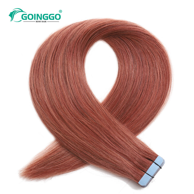 Auburn cinta en extensiones de cabello humano, trama de piel de cobre, cinta adhesiva en extensiones, cabello Natural Real, cinta sin costuras Ins, 10 piezas