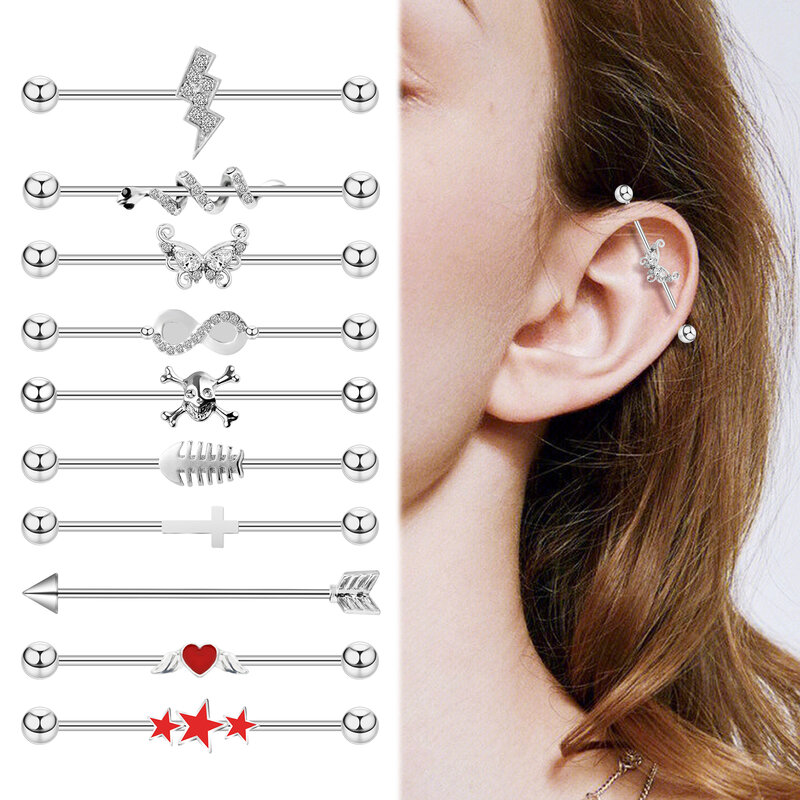 1pc Stainless Steel Piercing Long Rod Earrings Ear Cartilage Nail Rose Gold Industrial Barbell Punk Piercing Jewelry