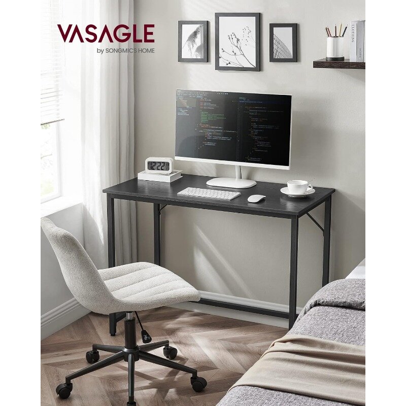 VASAGLE meja komputer, meja game, meja kantor rumah, untuk ruang kecil, 19.7x39.4x29.5 inci, gaya industri, bingkai logam