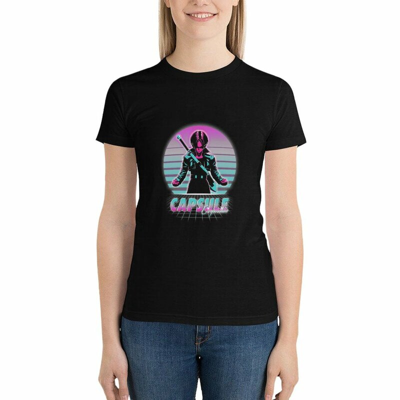 캡슐 코프 티셔츠, 그래픽 티셔츠, 귀여운 상의, 미적 의류, 여성용 블랙 티셔츠