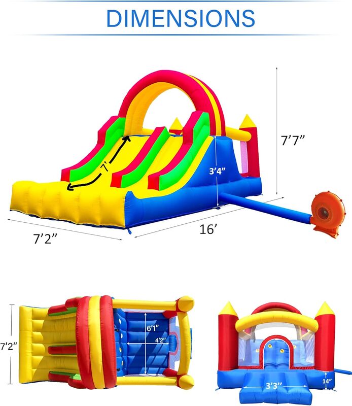 HuaKastro 16x7.2FT Inflatable Bounce House with 2 Racing Slides & Large Climbing Wall, 3 in 1 Kids Inflatable Trampoline Rainbow