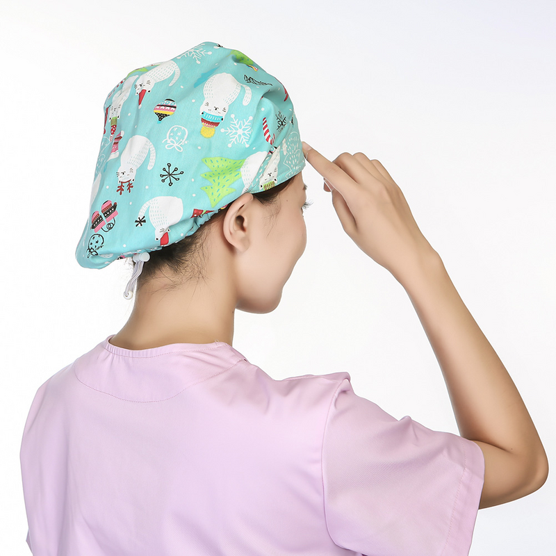 汗を吸収する綿の作業用帽子,繊細なプリント,看護ヘッドプロテクター,キッチンのクリーニング,1個