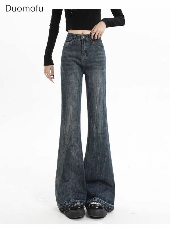 Duomofu American Vintage Loose Slim Flare Jeans donna autunno New Simple Zipper Casual Fashion tasche Jeans femminili a vita alta