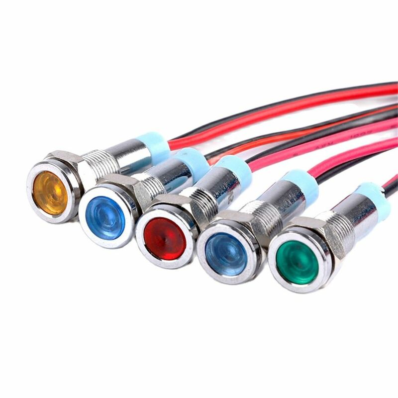 1PC 6mm LED Metal Indicator light 6mm waterproof Signal lamp 6V 12V 24V 220v with wire red yellow blue green white
