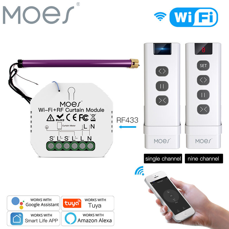 MOES-interruptor remoto WiFi RF433 para persianas enrollables, módulo de control de persianas eléctricas, Tuya Smart Life, Google Home, Alexa, voz