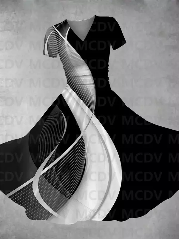 فستان نسائي طويل بطباعة ثلاثية الأبعاد ، فساتين مثيرة برقبة على شكل حرف V ، نسائي