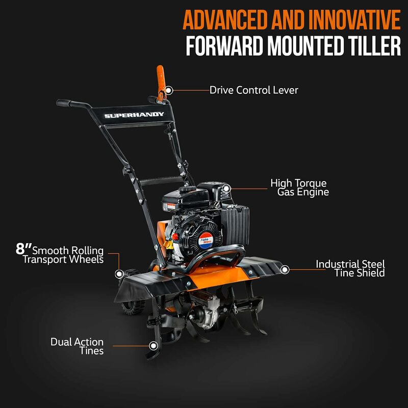 Tiller Cultivator 2.5HP 79cc 4 Stroke Ultra Duty 4 Premium Steel Adjustable Forward Rotating Tines for Garden, Lawn, Digging