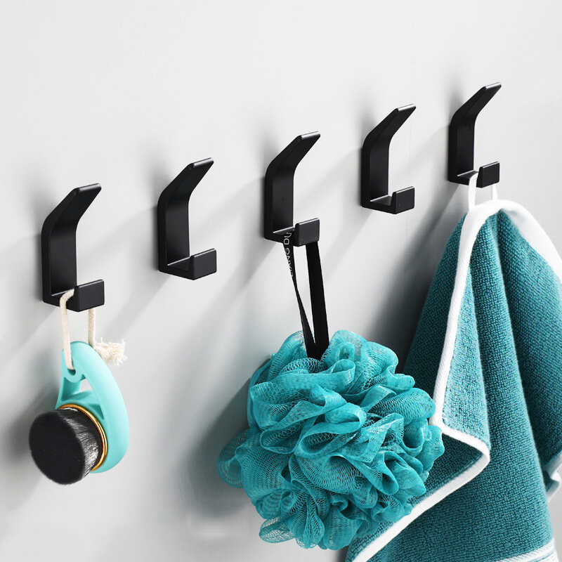 No Drilling doppio gancio nero bianco asciugamano gancio per vestiti da bagno appendiabiti camera da letto appendiabiti soggiorno accessori da cucina