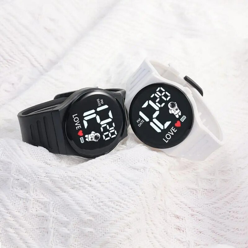 นาฬิกาข้อมือดิจิทัลแนวสปอร์ตลำลองสำหรับผู้ชายผู้หญิงหญิงสาวเด็กผู้ชาย, นาฬิกาข้อมือ LED อิเล็กทรอนิกส์สายรัดซิลิโคนทรงกลมสำหรับเป็นของขวัญวันเกิด