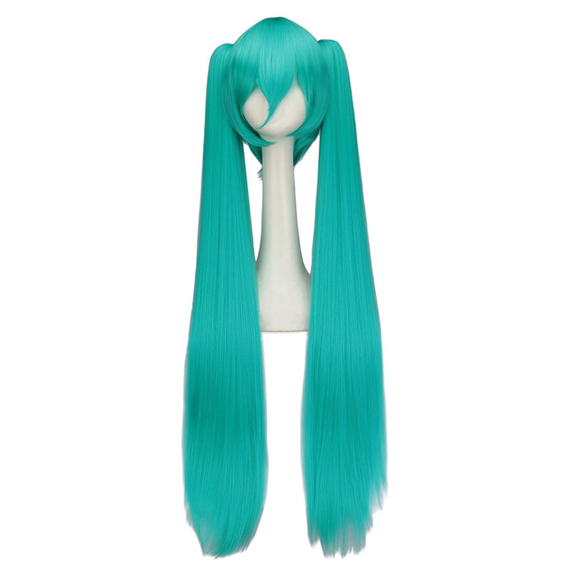 Чудесные W синтетические волосы Miku Косплей длинный парик зеленые термостойкие Искусственные парики с 2 зажимами парики для конского хвоста